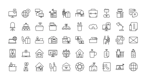 Piktogramm Personen und Arbeit Icon Set, Linienstil — Stockvektor