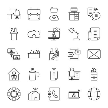 ev, iş ve teknoloji simgesi seti, satır biçimi
