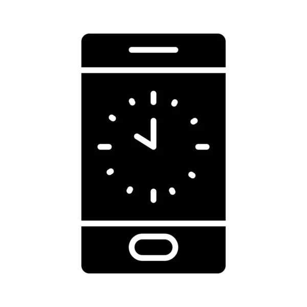 Teléfono móvil con reloj en pantalla, estilo silueta — Vector de stock