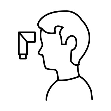 profil adamı ve kızılötesi termometre simgesi, satır biçimi