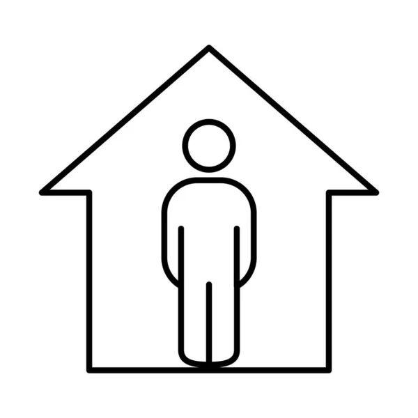 Aislamiento en el concepto del hogar, casa y pictograma icono del hombre, estilo de línea — Vector de stock