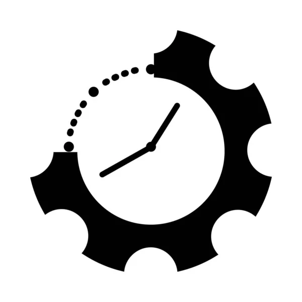 Horloge avec icône roue dentée, style silhouette — Image vectorielle