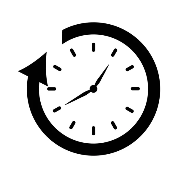 Relógio com seta em torno do ícone, estilo silhueta — Vetor de Stock
