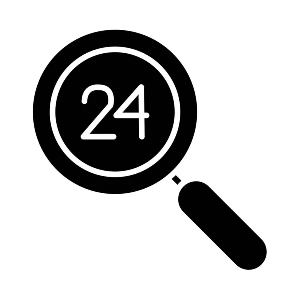 Lupa con icono de símbolo de 24 horas, estilo silueta — Vector de stock