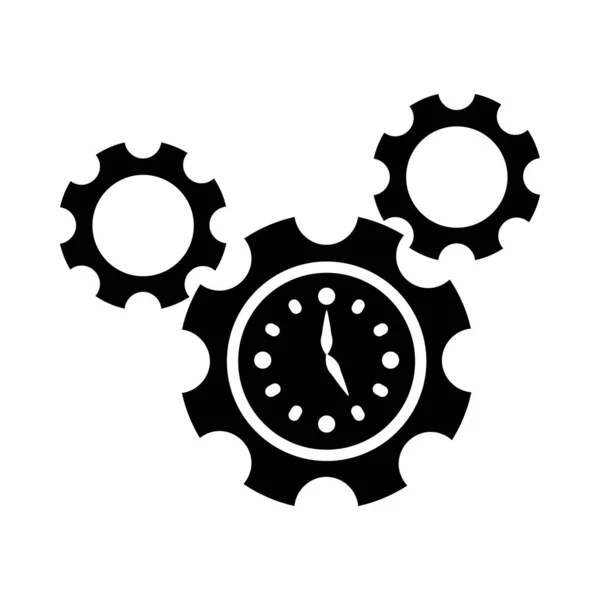 Rodas de engrenagem com ícone do relógio, estilo silhueta — Vetor de Stock