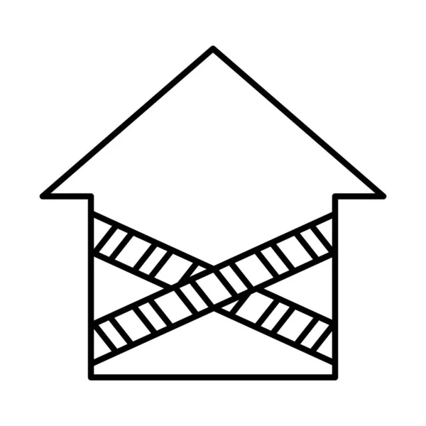 Forma de la casa con cintas de prevención cruzadas, estilo de línea — Archivo Imágenes Vectoriales