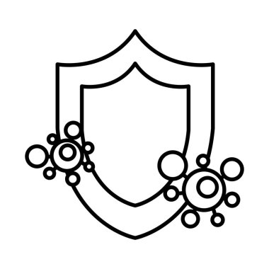 Koruma kalkanı ve koronavirüs simgesi, satır biçimi