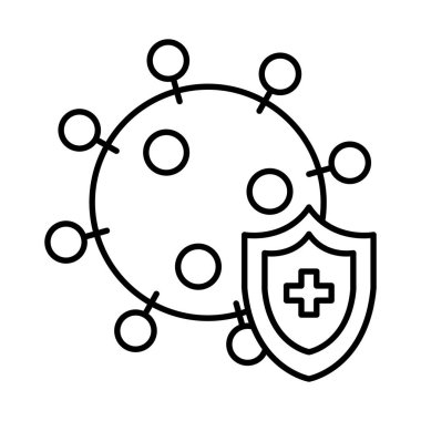 Coronavirus ve koruma kalkanı simgesi, çizgi biçimi
