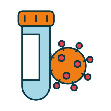 test tübü ve koronavirüs virüs simgesi, çizgi ve doldurma biçimi