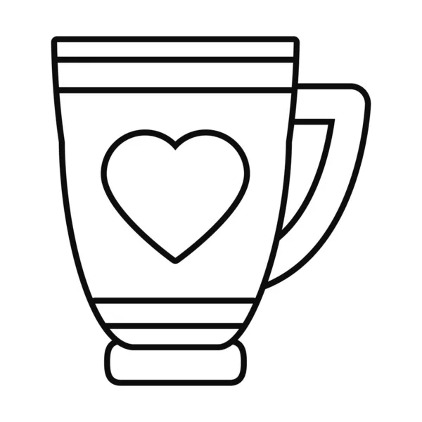 ハートアイコンとラインスタイルのコーヒーカップ — ストックベクタ