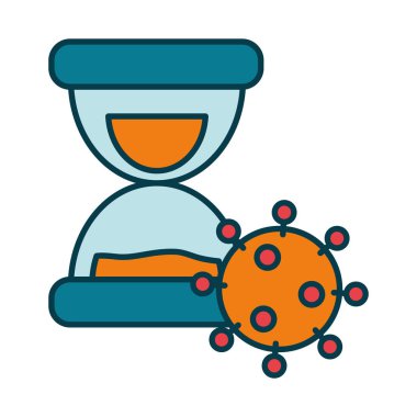 Kum saati ve koronavirüs simgesi, çizgi ve dolgu biçimi