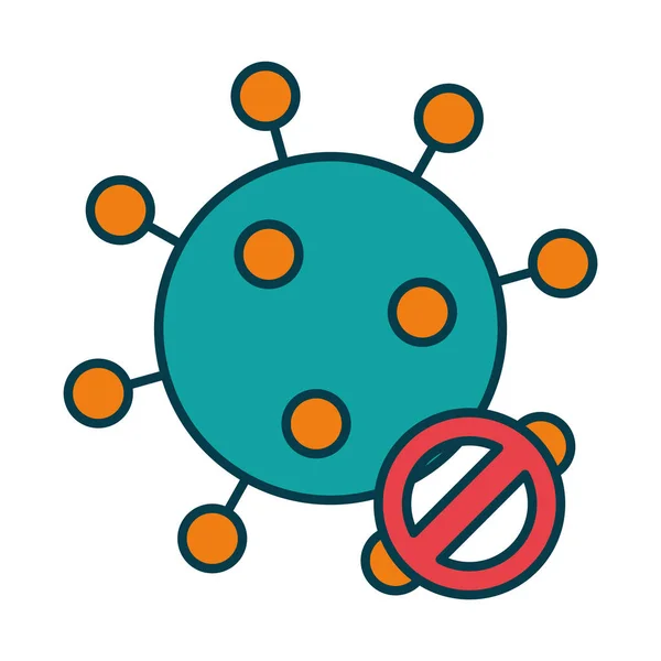 Coronavirus y símbolo prohibido icono, línea y estilo de relleno — Vector de stock