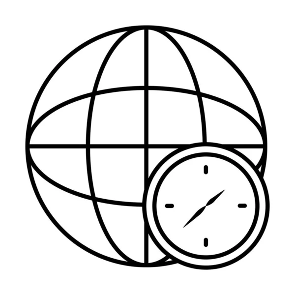 Sfera globală și pictograma ceasului, stilul liniei — Vector de stoc