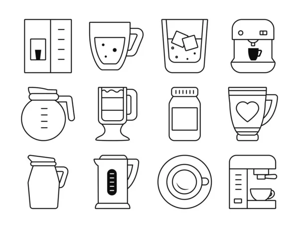 Set di icone per caffettiere e bevande al caffè, stile linea — Vettoriale Stock