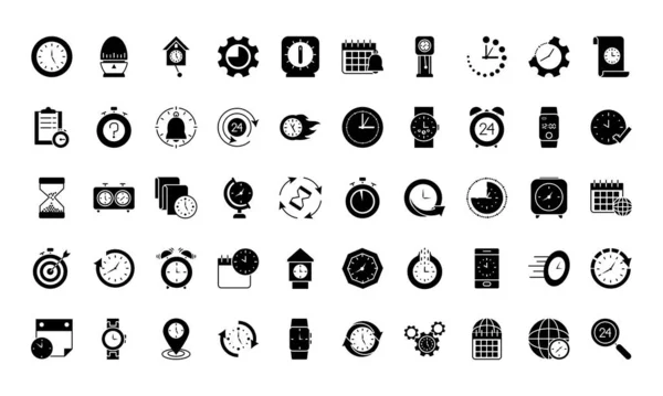 Čas a hodiny ikona set, silueta styl — Stockový vektor