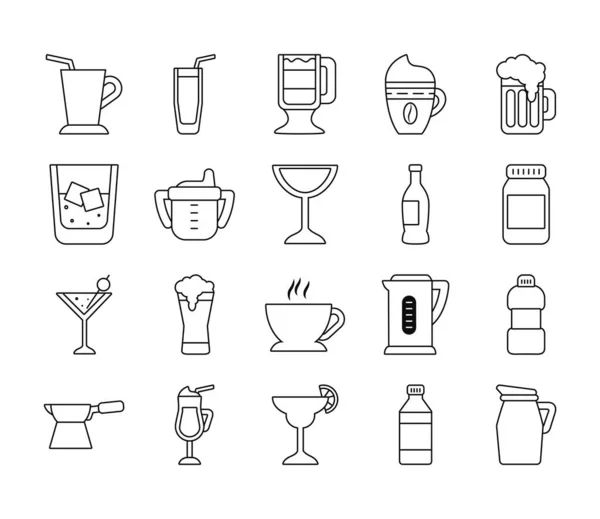 Cócteles y bebidas de café icono conjunto, estilo de línea — Archivo Imágenes Vectoriales
