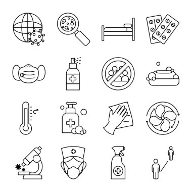 hemşire ve koronavirüs ikonu seti, satır biçimi