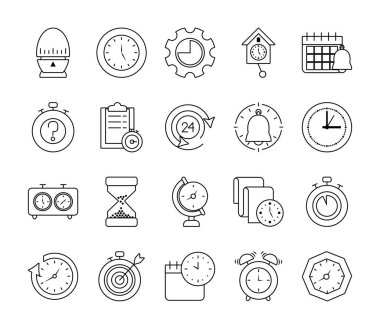 Kum saati ve saat simgesi seti, satır biçimi