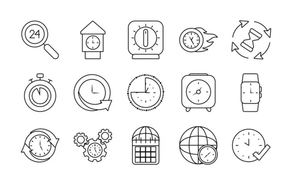Globale Sphäre und Zeit Icon Set, Linienstil — Stockvektor