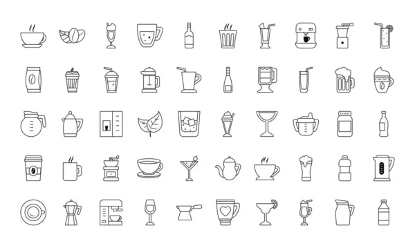 Kaffee und Getränke Icon Set, Linie Stil — Stockvektor