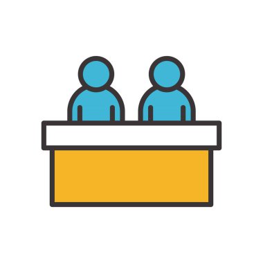 Masa başındaki adamları görüyor ve biçim ikonu vektör tasarımını dolduruyor