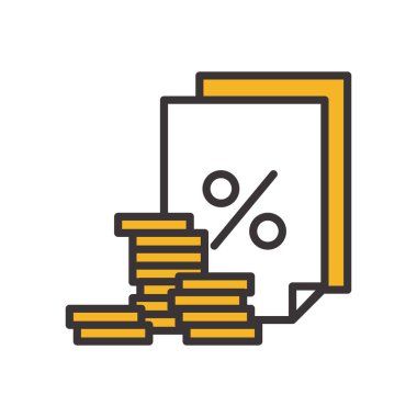 Bozuk paralar ve fatura kağıdı satırı ve biçim ikonu vektör tasarımı