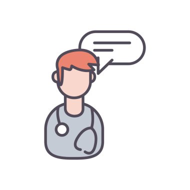 Kabarcık çizgisi olan erkek doktor ve biçim ikonu vektör tasarımı