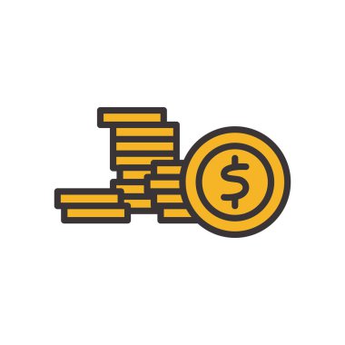 Dolar sikkeleri çizgisi ve biçim ikonu vektör tasarımını doldur
