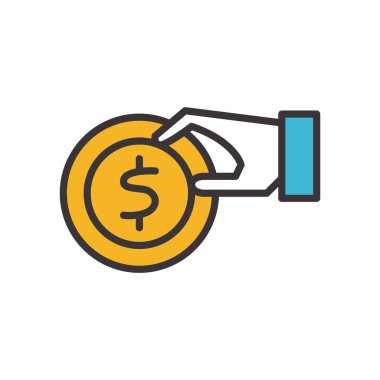 el ele tutuşma madeni para hattı ve biçim ikonu vektör tasarımı