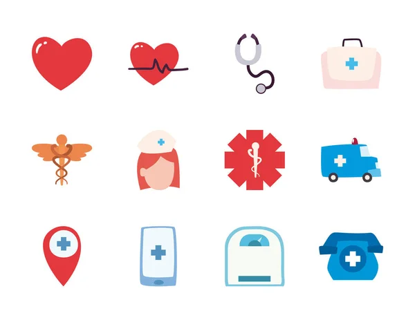 Design de vetor de conjunto de ícones de estilo plano médico — Vetor de Stock
