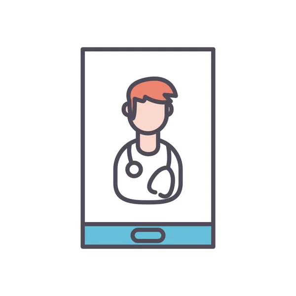 แพทย์ชายบนสายสมาร์ทโฟนและการออกแบบเวกเตอร์ไอคอนสไตล์เติม — ภาพเวกเตอร์สต็อก
