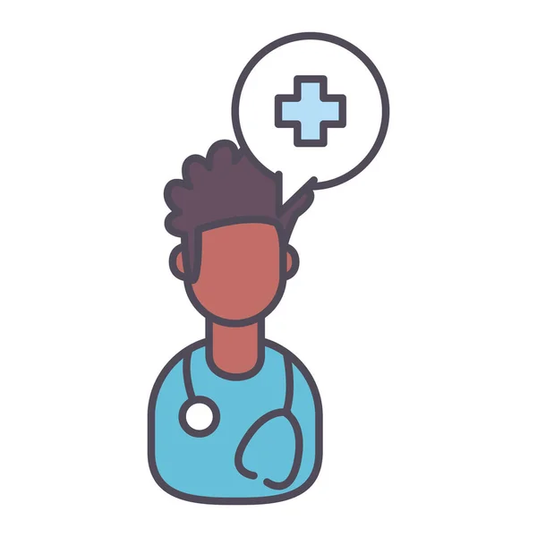 Médecin masculin avec ligne transversale et design vectoriel icône de style de remplissage — Image vectorielle