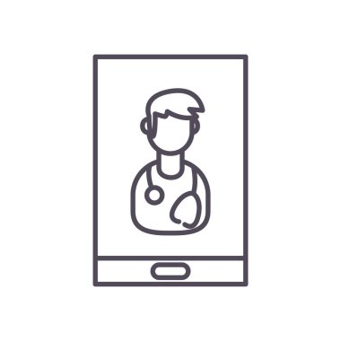 akıllı telefon hattı biçim ikon vektör tasarımı üzerinde erkek doktor