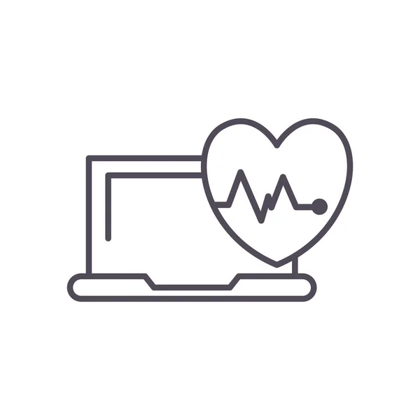 Pouls cardiaque et conception vectorielle d'icône de style de ligne d'ordinateur portable — Image vectorielle