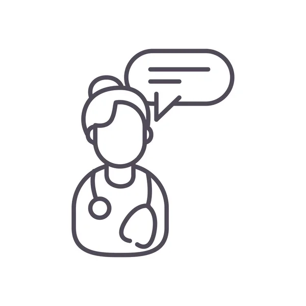 Femme médecin avec bulle ligne style icône vectoriel design — Image vectorielle