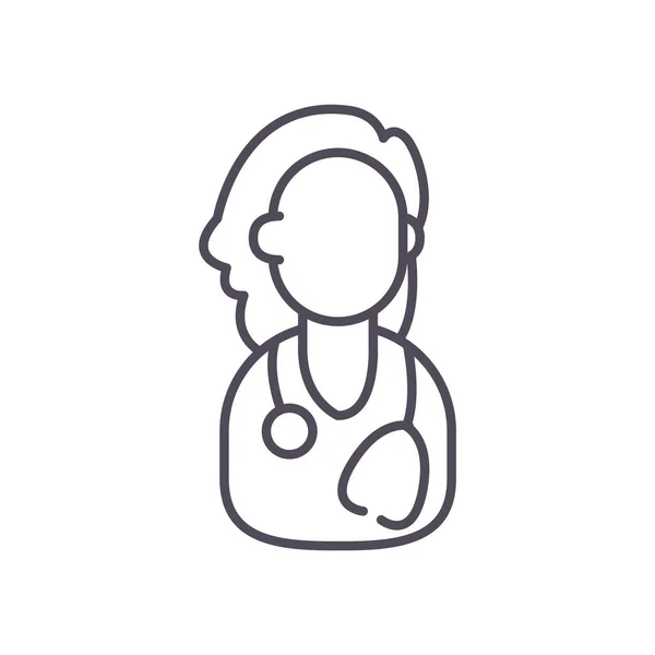 Kvinnlig läkare linje stil ikon vektor design — Stock vektor