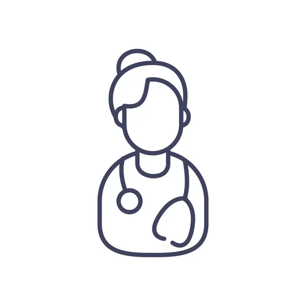 Mujer médico línea estilo icono vector diseño — Vector de stock