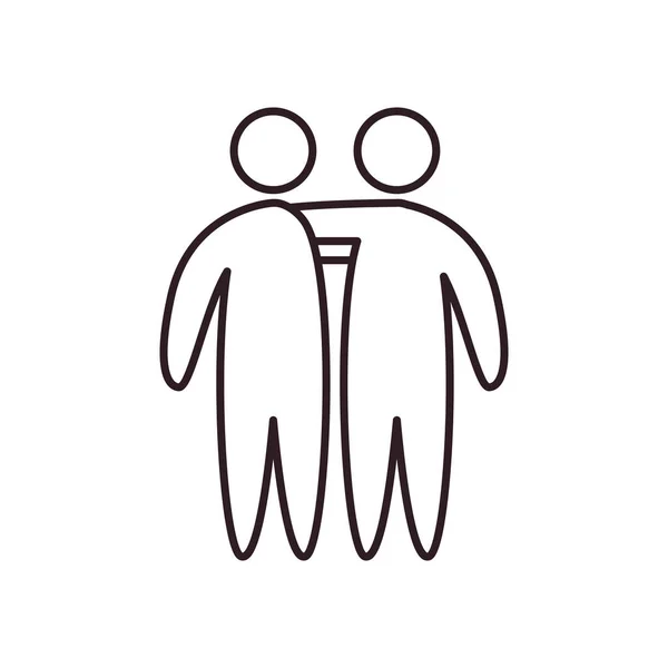 Avatares personas amigos abrazo línea estilo icono vector diseño — Vector de stock
