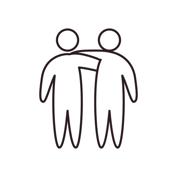 Avatars persone amici abbracciare linea stile icona vettoriale design — Vettoriale Stock