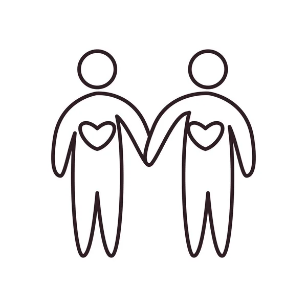Δύο avatars άτομα με καρδιά γραμμή στυλ εικονίδιο διανυσματικό σχεδιασμό — Διανυσματικό Αρχείο