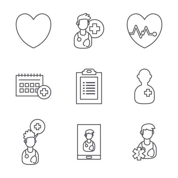 Arts en medische zorg lijn stijl pictogram set vector ontwerp — Stockvector