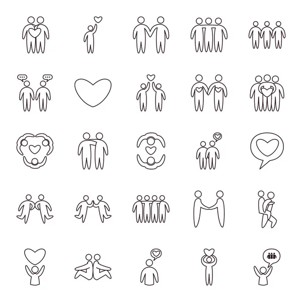 Amigos línea estilo icono conjunto vector diseño — Archivo Imágenes Vectoriales