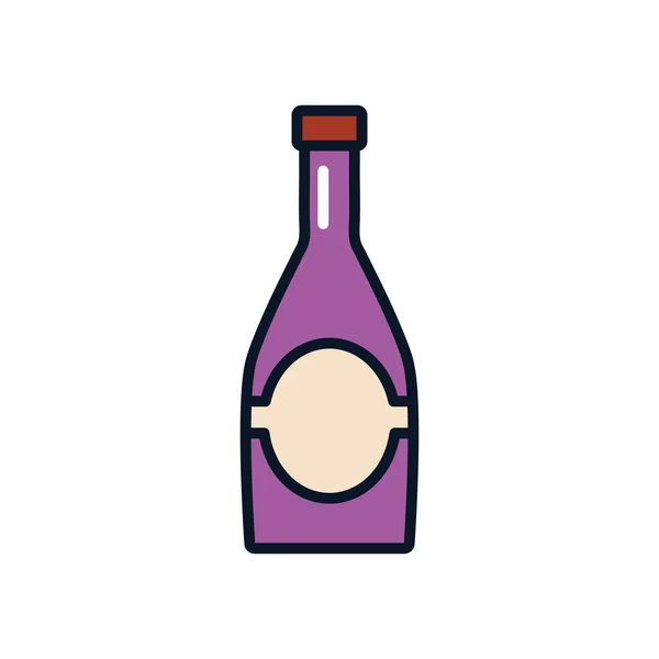 Champagne fles pictogram, lijn vullen stijl — Stockvector