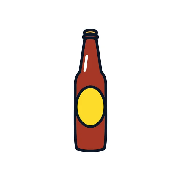 Botol bir dengan ikon label, gaya isian baris - Stok Vektor