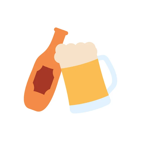 Bierflasche und Bechergläser beim Anstoßen, flach — Stockvektor