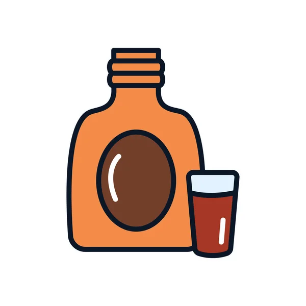 Whisky-Flasche und Shot-Ikone, Line-Fill-Stil — Stockvektor