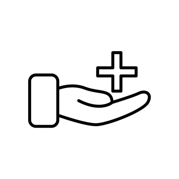 Main avec icône de croix médicale, style ligne — Image vectorielle