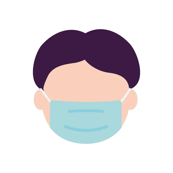 Man face wearing medical mask icon, flat style — Stock Vector