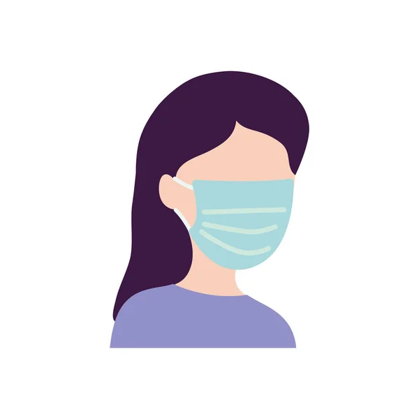 의료용 마스크 아이콘 이미지를 하고 있는 아바타 여성, 평면 스타일 — 스톡 벡터