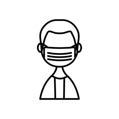 Avatar adam tıbbi maske simgesi takıyor, çizgi stili